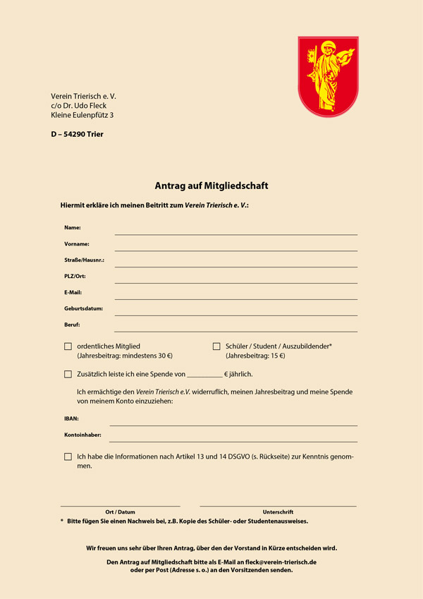 Verein Trierisch Mitgliedsantrag